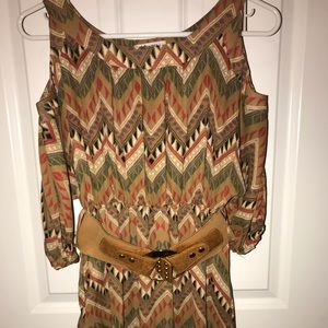 Cold shoulder printed dress with belt